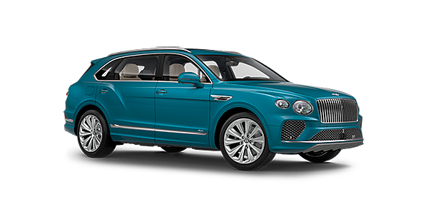 Bentley Cambridge Bentley Bentayga EWB Azure front side angled view in Topaz blue coloured exterior. 